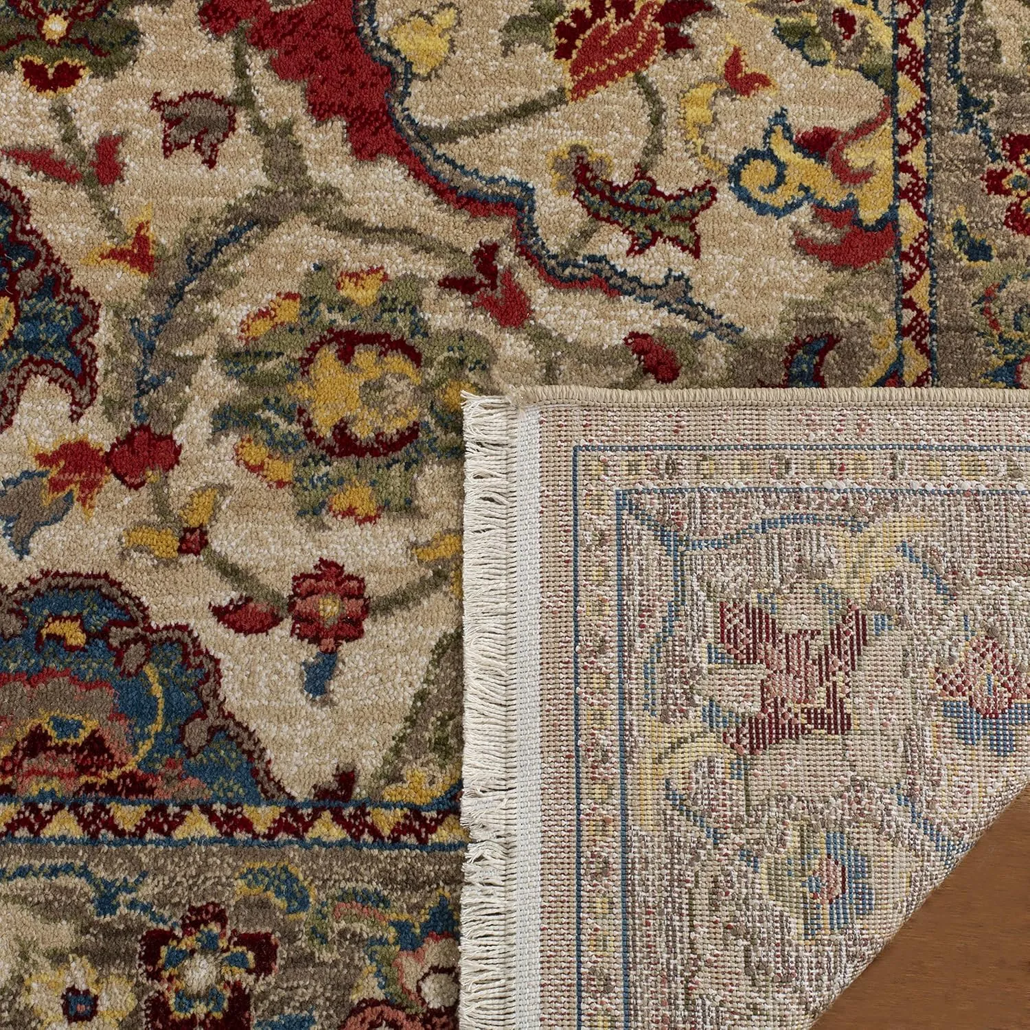 SAFAVIEH Kashan Collection Area Rug - 5'1" x 7'5", Ivory & Taupe, Traditional Oriental Design, Non-Shedding & Easy Care, Ideal for High Traffic Areas in Living Room, Bedroom (KSN307A)