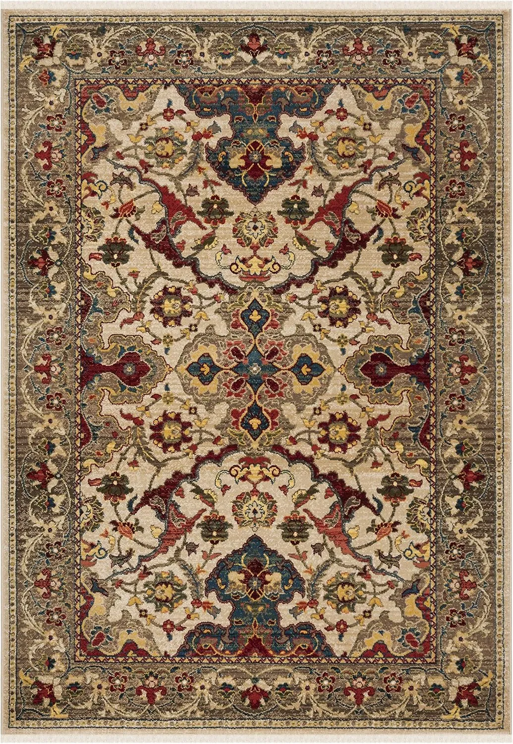 SAFAVIEH Kashan Collection Area Rug - 5'1" x 7'5", Ivory & Taupe, Traditional Oriental Design, Non-Shedding & Easy Care, Ideal for High Traffic Areas in Living Room, Bedroom (KSN307A)