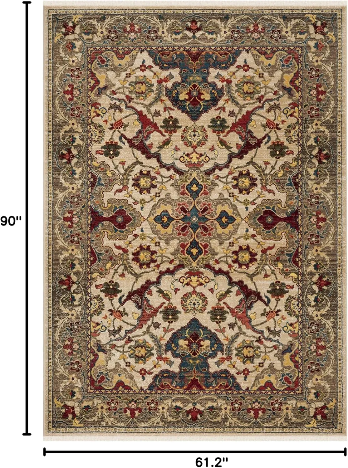 SAFAVIEH Kashan Collection Area Rug - 5'1" x 7'5", Ivory & Taupe, Traditional Oriental Design, Non-Shedding & Easy Care, Ideal for High Traffic Areas in Living Room, Bedroom (KSN307A)