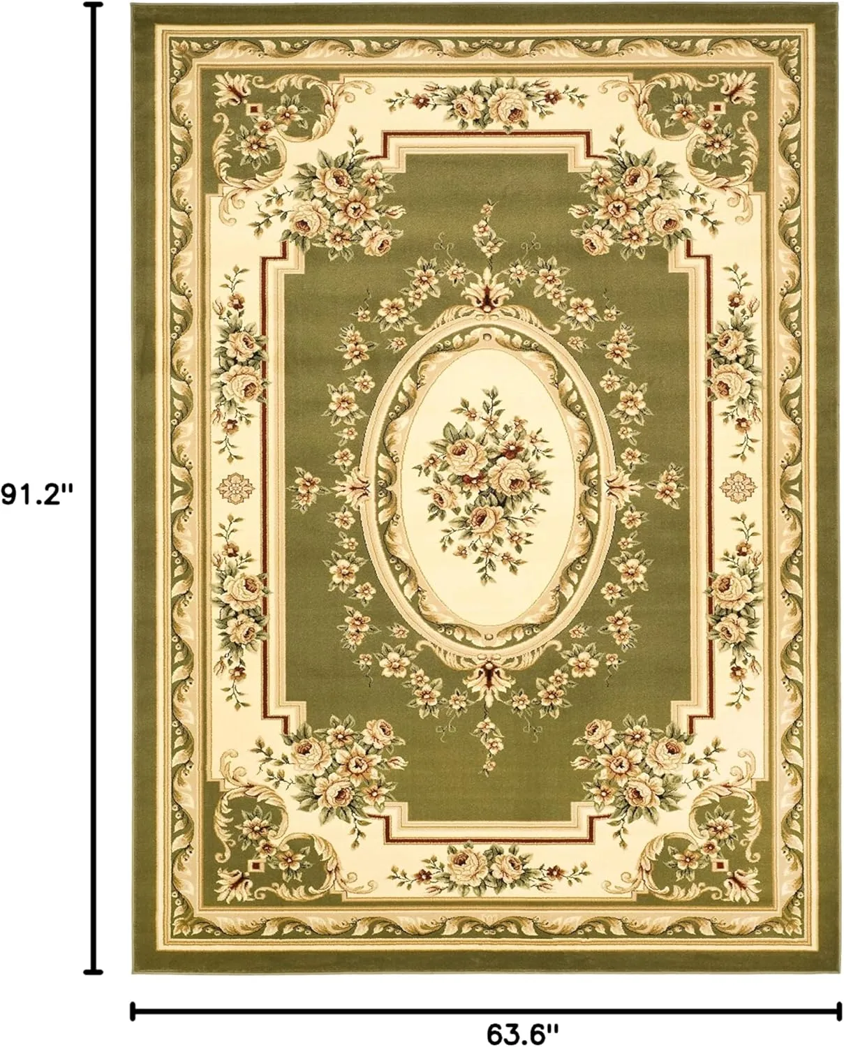 SAFAVIEH Lyndhurst Collection Area Rug - 5'3" x 7'6", Sage & Ivory, Traditional European Medallion Design, Non-Shedding & Easy Care, Ideal for High Traffic Areas in Living Room, Bedroom (LNH218B)