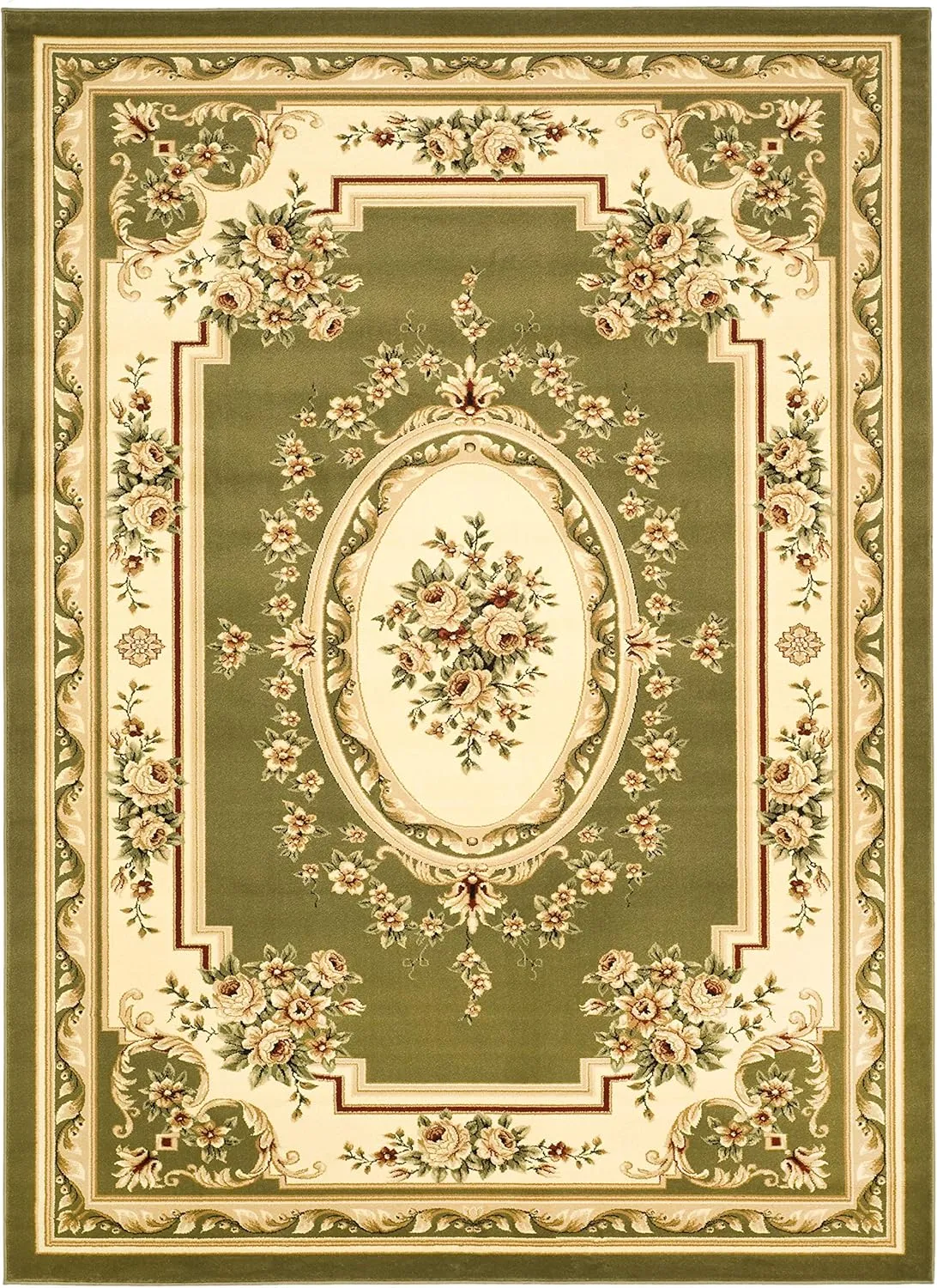 SAFAVIEH Lyndhurst Collection Area Rug - 5'3" x 7'6", Sage & Ivory, Traditional European Medallion Design, Non-Shedding & Easy Care, Ideal for High Traffic Areas in Living Room, Bedroom (LNH218B)