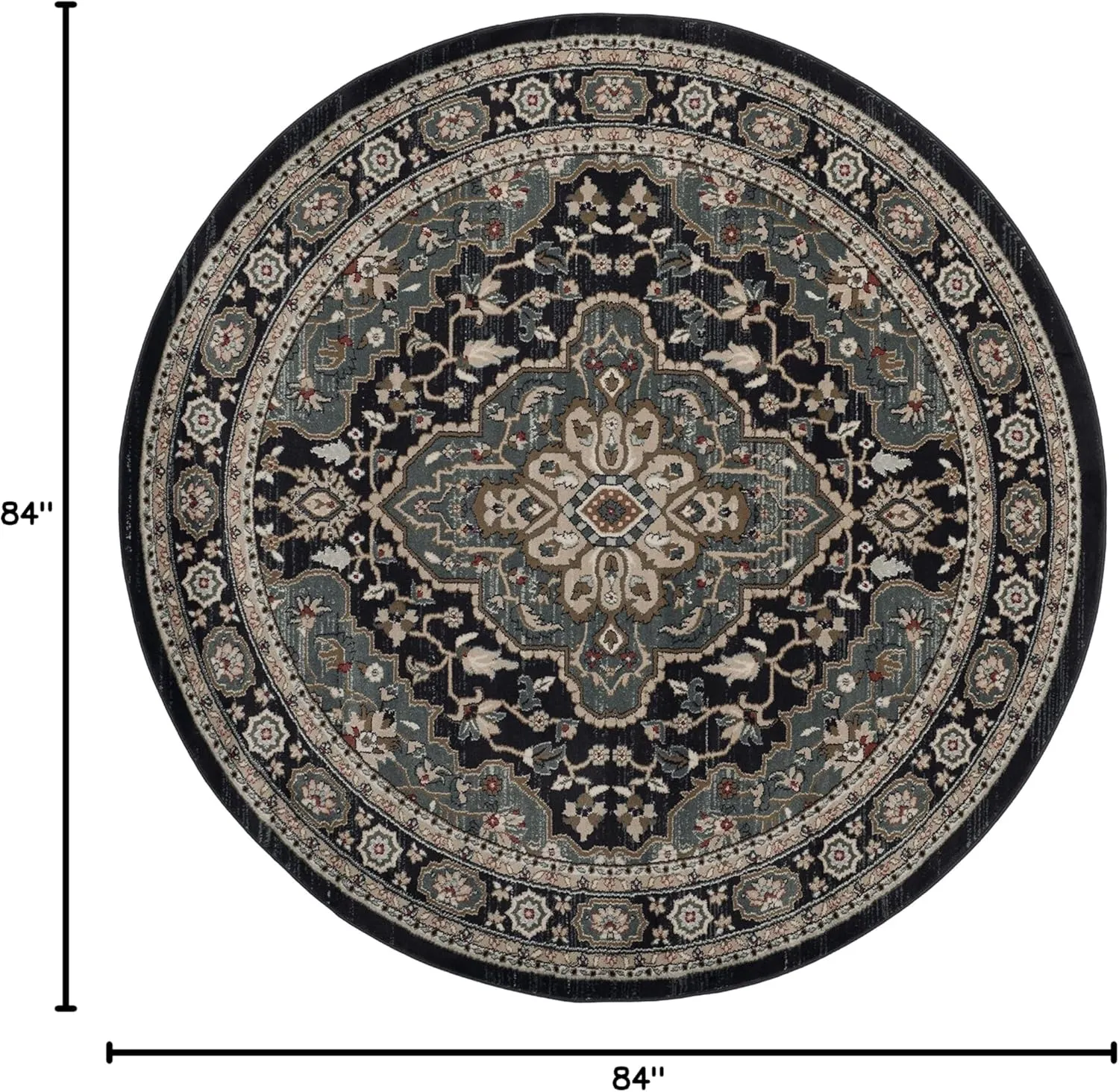 SAFAVIEH Lyndhurst Collection Area Rug - 7' Round, Anthracite & Teal, Traditional Oriental Design, Non-Shedding & Easy Care, Ideal for High Traffic Areas in Living Room, Bedroom (LNH338C)