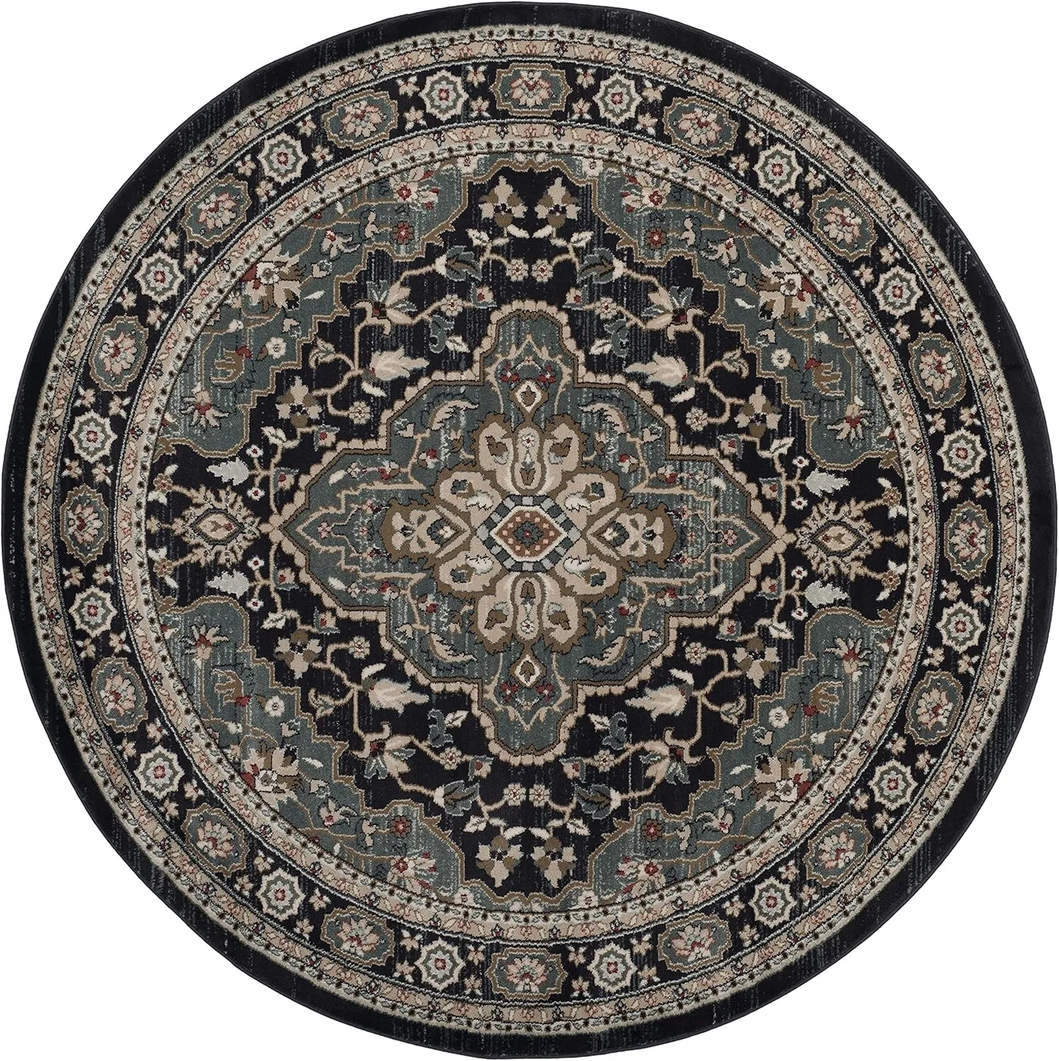 SAFAVIEH Lyndhurst Collection Area Rug - 7' Round, Anthracite & Teal, Traditional Oriental Design, Non-Shedding & Easy Care, Ideal for High Traffic Areas in Living Room, Bedroom (LNH338C)