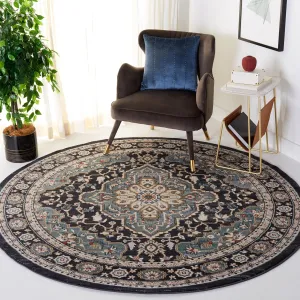 SAFAVIEH Lyndhurst Collection Area Rug - 7' Round, Anthracite & Teal, Traditional Oriental Design, Non-Shedding & Easy Care, Ideal for High Traffic Areas in Living Room, Bedroom (LNH338C)