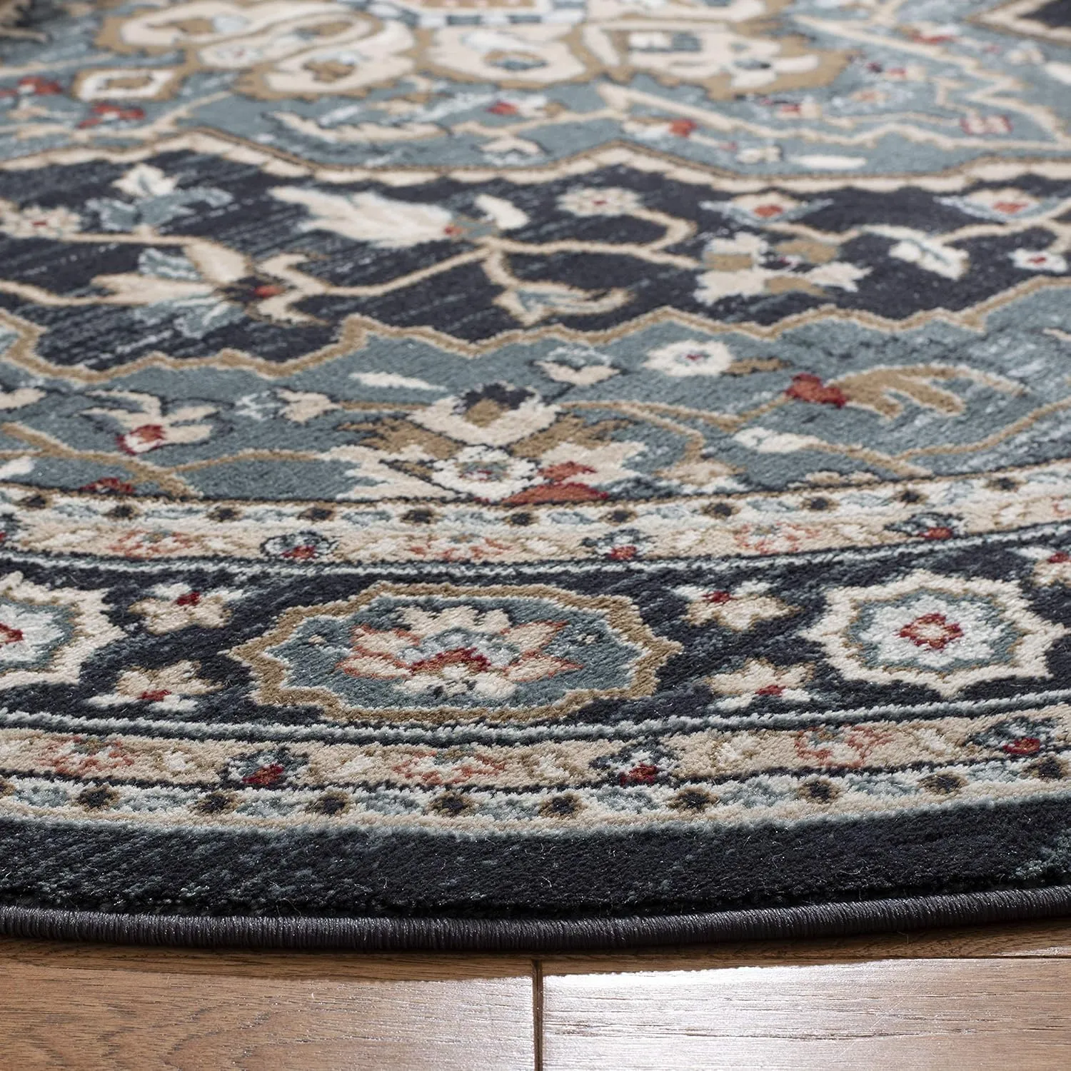 SAFAVIEH Lyndhurst Collection Area Rug - 7' Round, Anthracite & Teal, Traditional Oriental Design, Non-Shedding & Easy Care, Ideal for High Traffic Areas in Living Room, Bedroom (LNH338C)