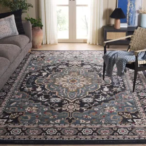 SAFAVIEH Lyndhurst Collection Area Rug - 8' x 10', Anthracite & Teal, Traditional Oriental Design, Non-Shedding & Easy Care, Ideal for High Traffic Areas in Living Room, Bedroom (LNH338C)