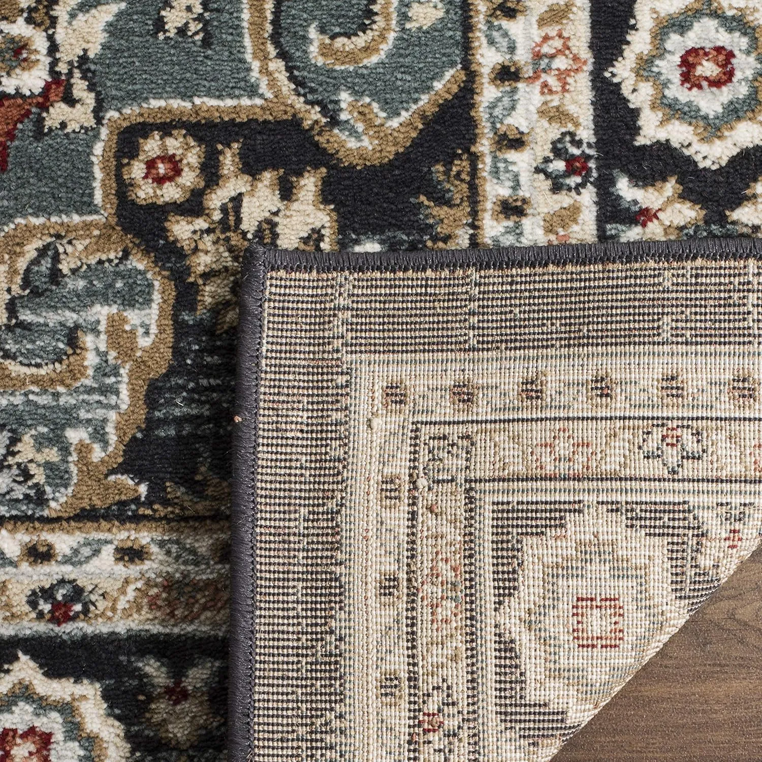 SAFAVIEH Lyndhurst Collection Area Rug - 8' x 10', Anthracite & Teal, Traditional Oriental Design, Non-Shedding & Easy Care, Ideal for High Traffic Areas in Living Room, Bedroom (LNH338C)