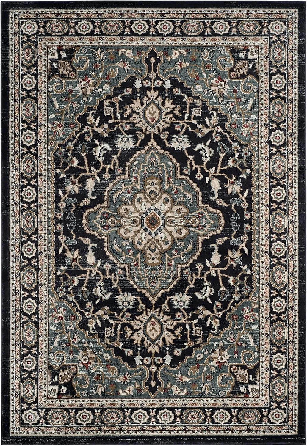 SAFAVIEH Lyndhurst Collection Area Rug - 8' x 10', Anthracite & Teal, Traditional Oriental Design, Non-Shedding & Easy Care, Ideal for High Traffic Areas in Living Room, Bedroom (LNH338C)