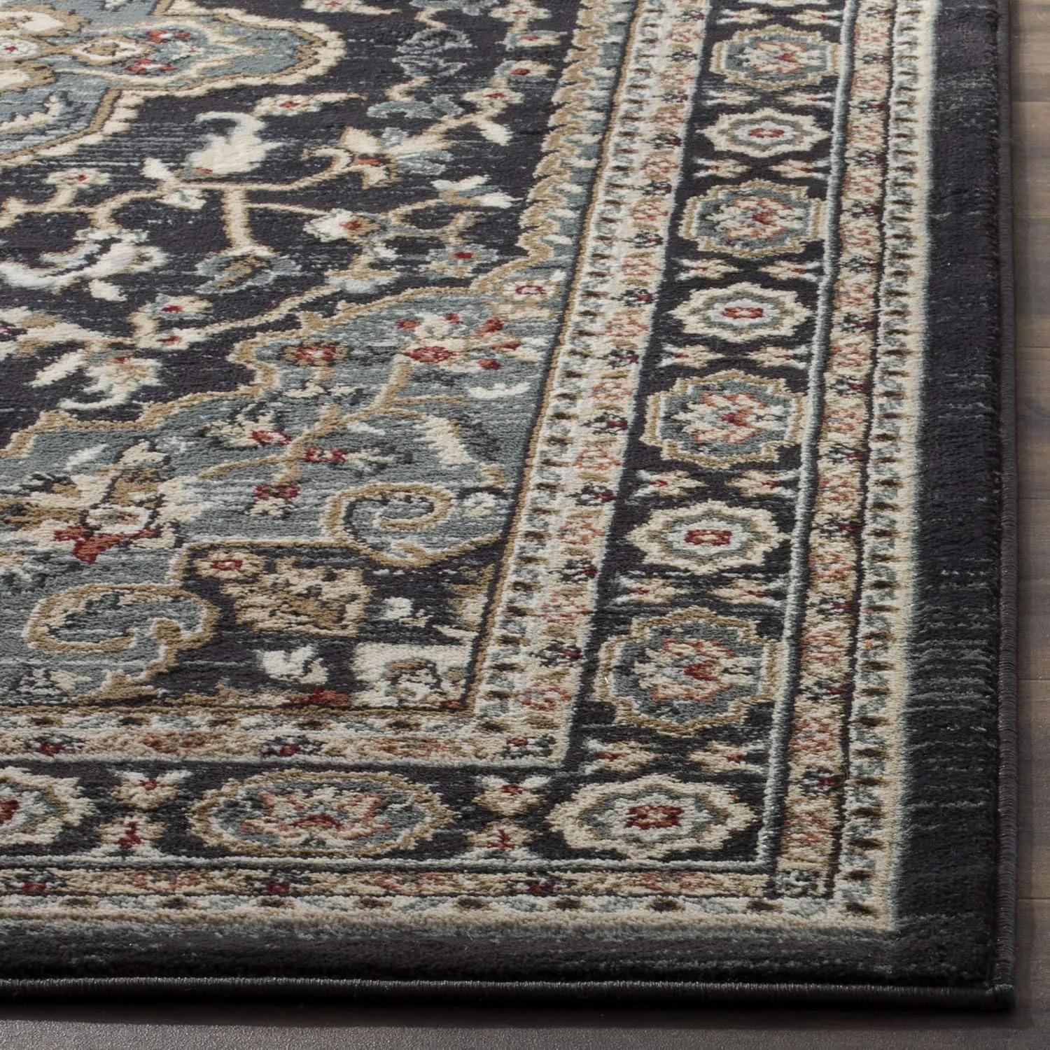 SAFAVIEH Lyndhurst Collection Area Rug - 8' x 10', Anthracite & Teal, Traditional Oriental Design, Non-Shedding & Easy Care, Ideal for High Traffic Areas in Living Room, Bedroom (LNH338C)