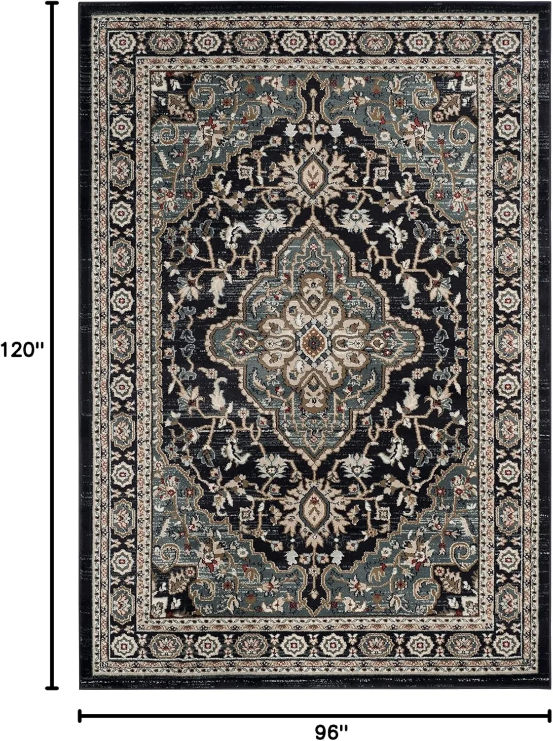 SAFAVIEH Lyndhurst Collection Area Rug - 8' x 10', Anthracite & Teal, Traditional Oriental Design, Non-Shedding & Easy Care, Ideal for High Traffic Areas in Living Room, Bedroom (LNH338C)