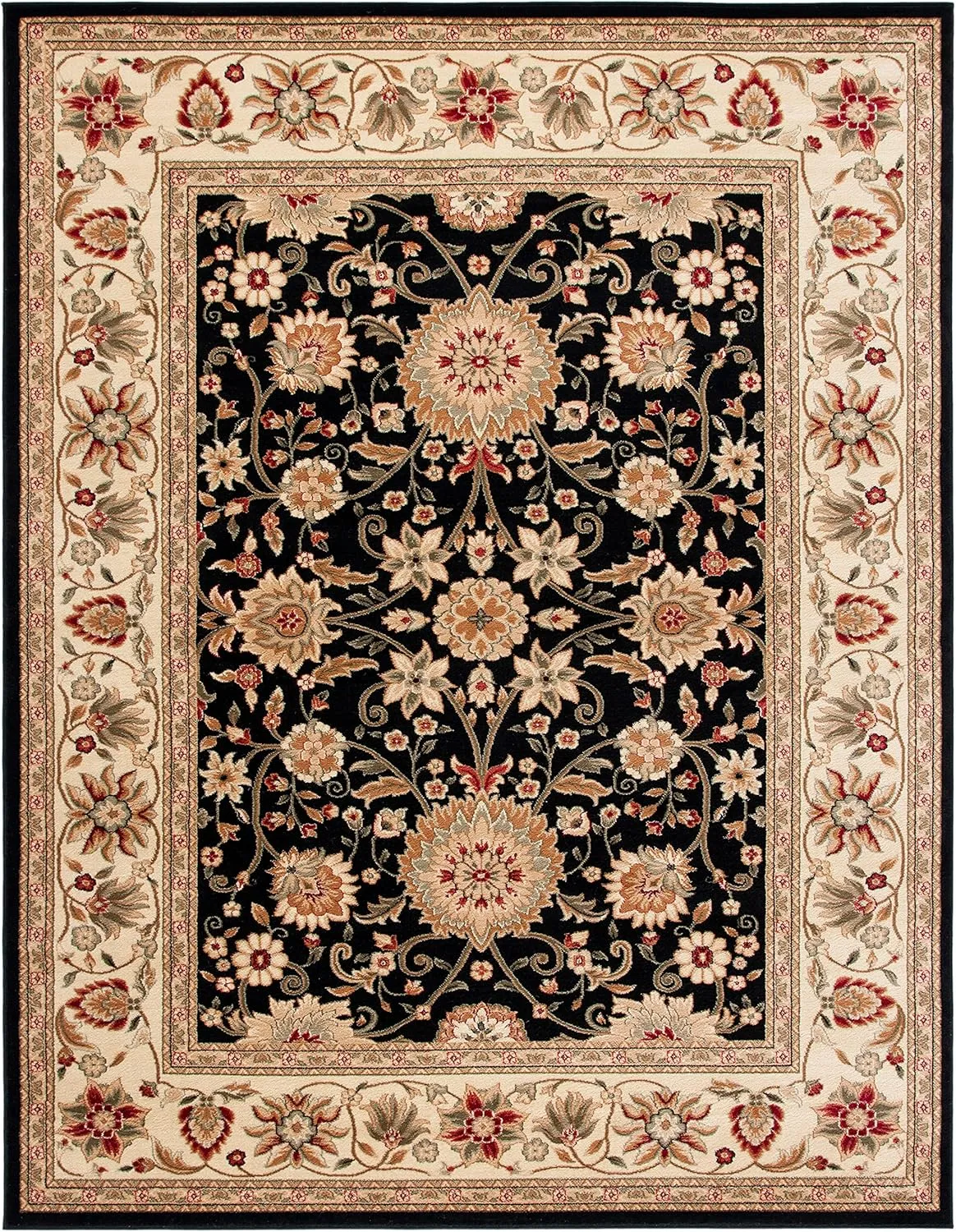 SAFAVIEH Lyndhurst Collection Area Rug - 8' x 11', Black & Ivory, Traditional Oriental Design, Non-Shedding & Easy Care, Ideal for High Traffic Areas in Living Room, Bedroom (LNH212A)