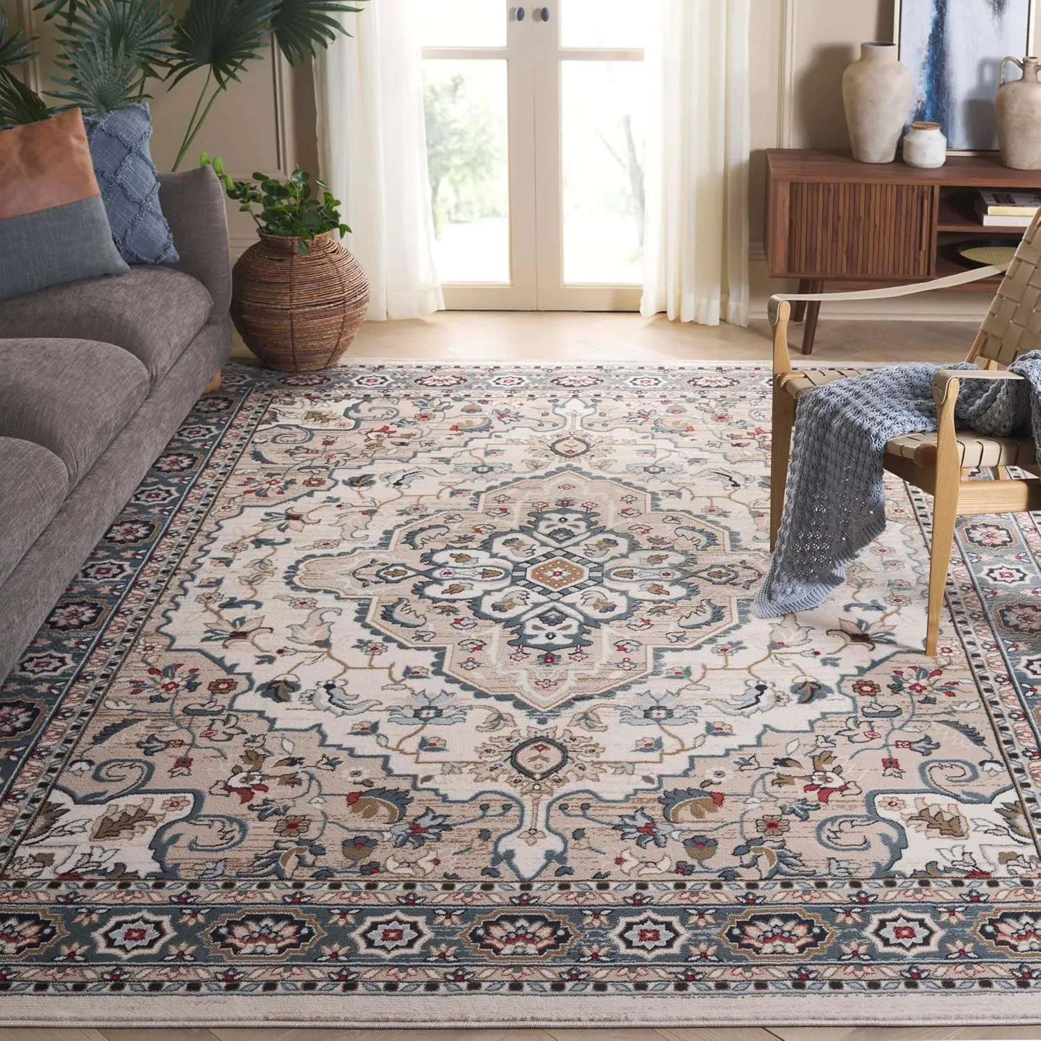 SAFAVIEH Lyndhurst Collection Area Rug - 9' x 12', Cream & Beige, Traditional Oriental Design, Non-Shedding & Easy Care, Ideal for High Traffic Areas in Living Room, Bedroom (LNH338B)