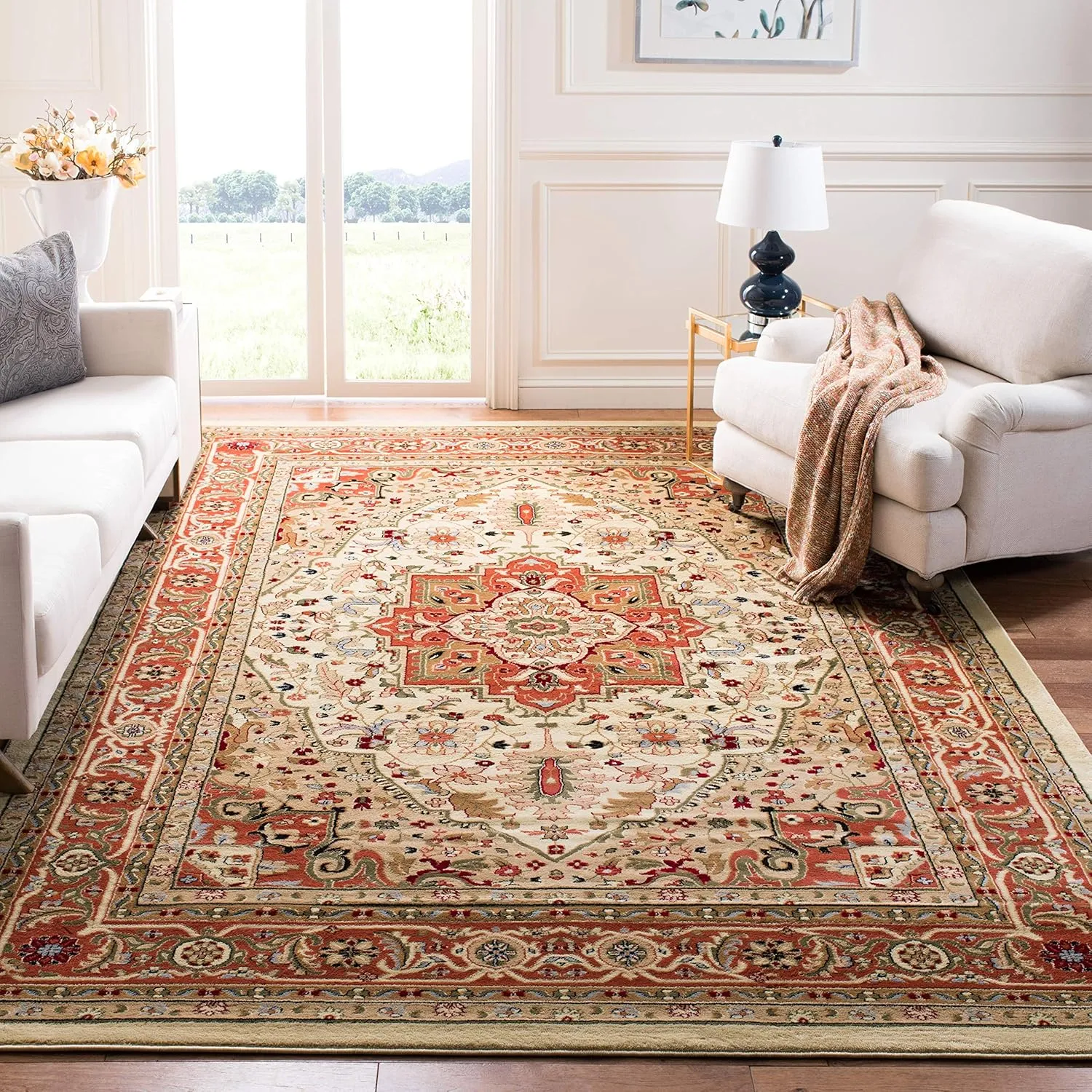 SAFAVIEH Lyndhurst Collection Area Rug - 9' x 12', Ivory & Rust, Traditional Oriental Design, Non-Shedding & Easy Care, Ideal for High Traffic Areas in Living Room, Bedroom (LNH330R)