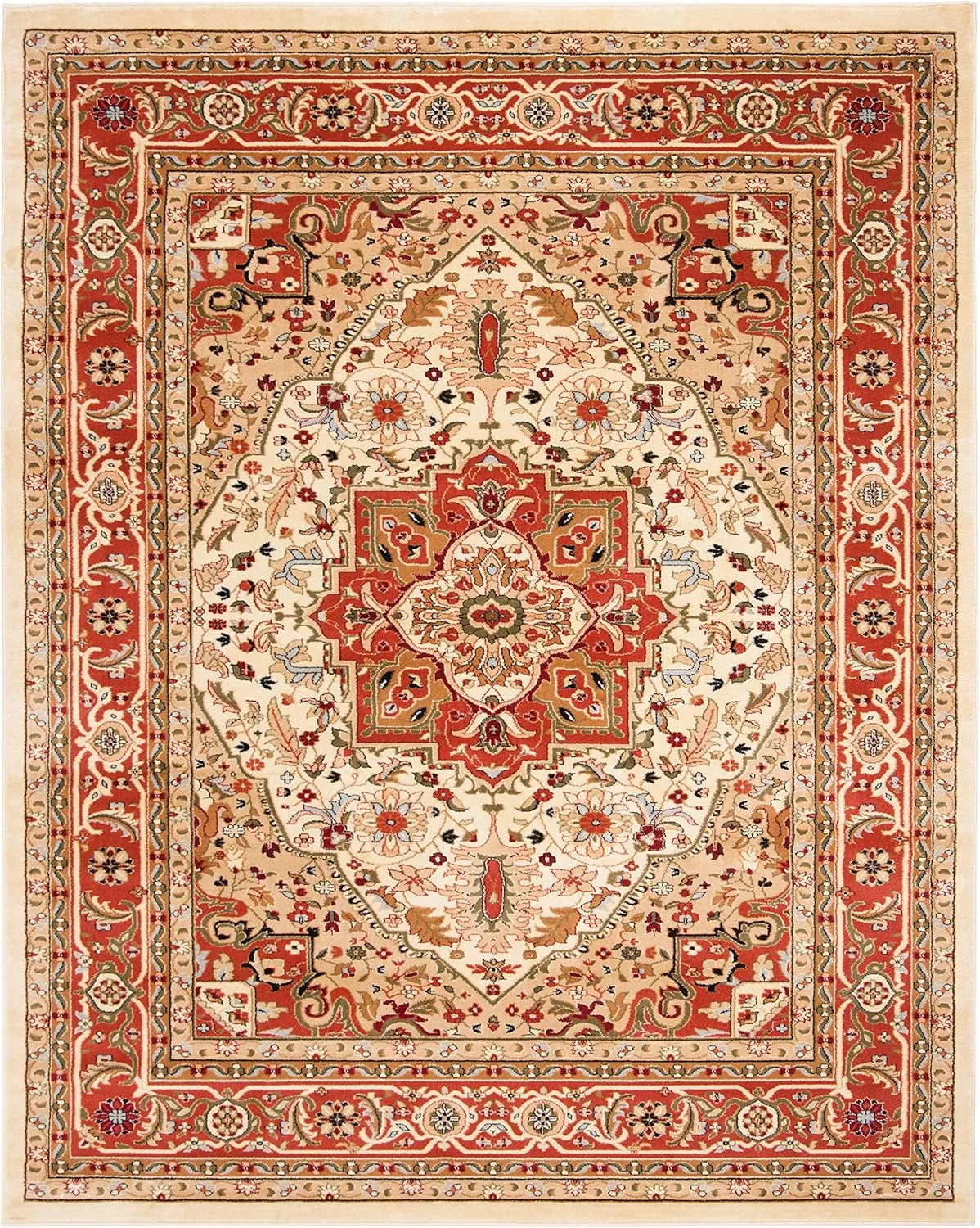 SAFAVIEH Lyndhurst Collection Area Rug - 9' x 12', Ivory & Rust, Traditional Oriental Design, Non-Shedding & Easy Care, Ideal for High Traffic Areas in Living Room, Bedroom (LNH330R)