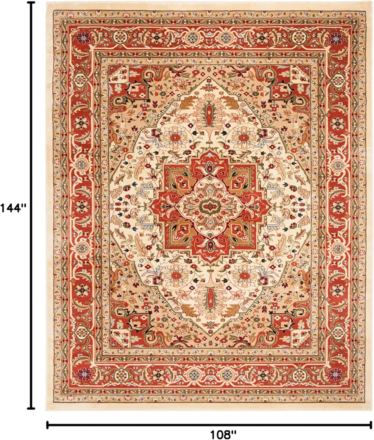 SAFAVIEH Lyndhurst Collection Area Rug - 9' x 12', Ivory & Rust, Traditional Oriental Design, Non-Shedding & Easy Care, Ideal for High Traffic Areas in Living Room, Bedroom (LNH330R)