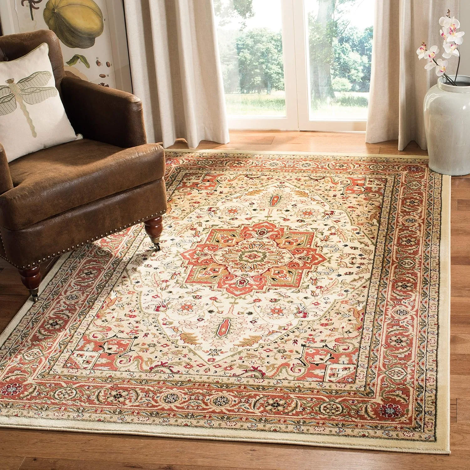 SAFAVIEH Lyndhurst Collection Area Rug - 9' x 12', Ivory & Rust, Traditional Oriental Design, Non-Shedding & Easy Care, Ideal for High Traffic Areas in Living Room, Bedroom (LNH330R)