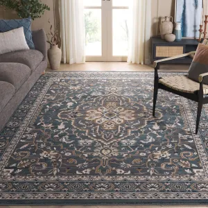 SAFAVIEH Lyndhurst Collection Area Rug - 9' x 12', Teal & Grey, Traditional Oriental Design, Non-Shedding & Easy Care, Ideal for High Traffic Areas in Living Room, Bedroom (LNH338A)