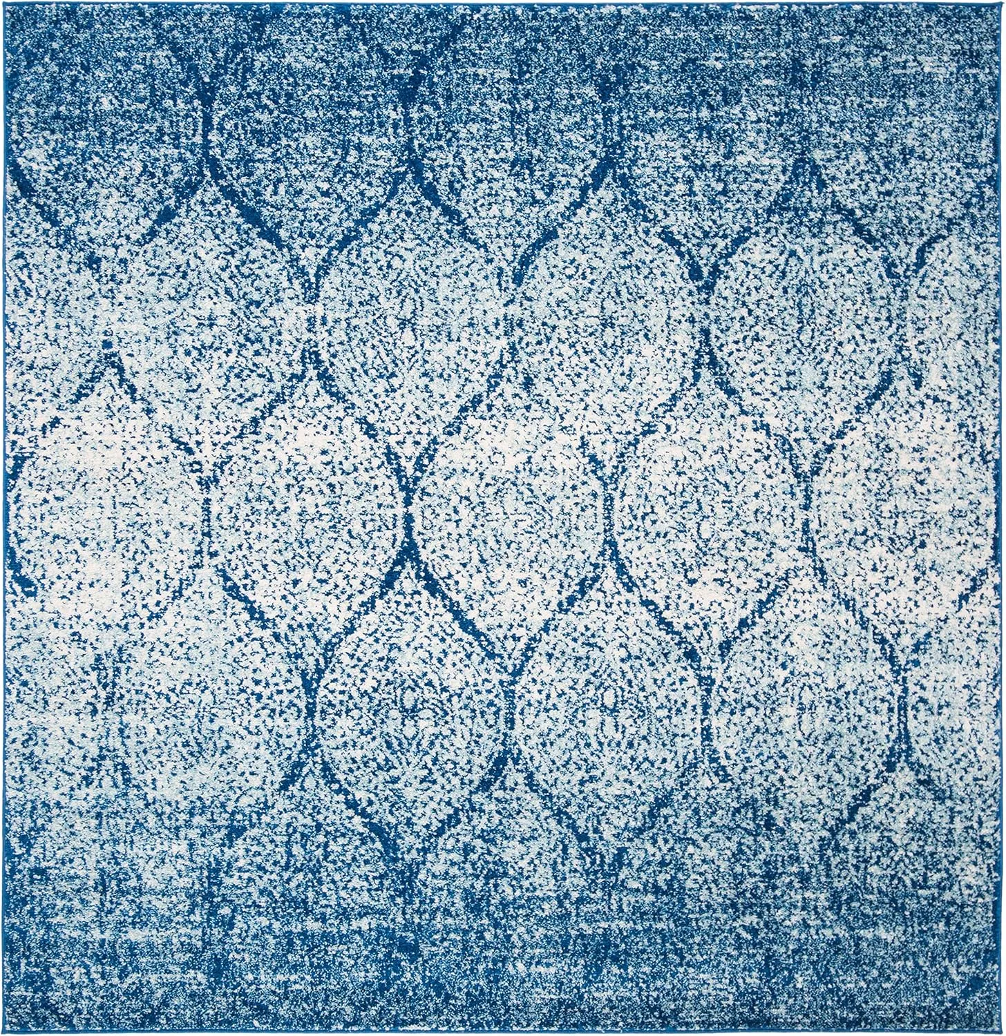 SAFAVIEH Madison Collection Area Rug - 9' Square, Navy & Blue, Glam Ogee Trellis Distressed Design, Non-Shedding & Easy Care, Ideal for High Traffic Areas in Living Room, Bedroom (MAD604N)