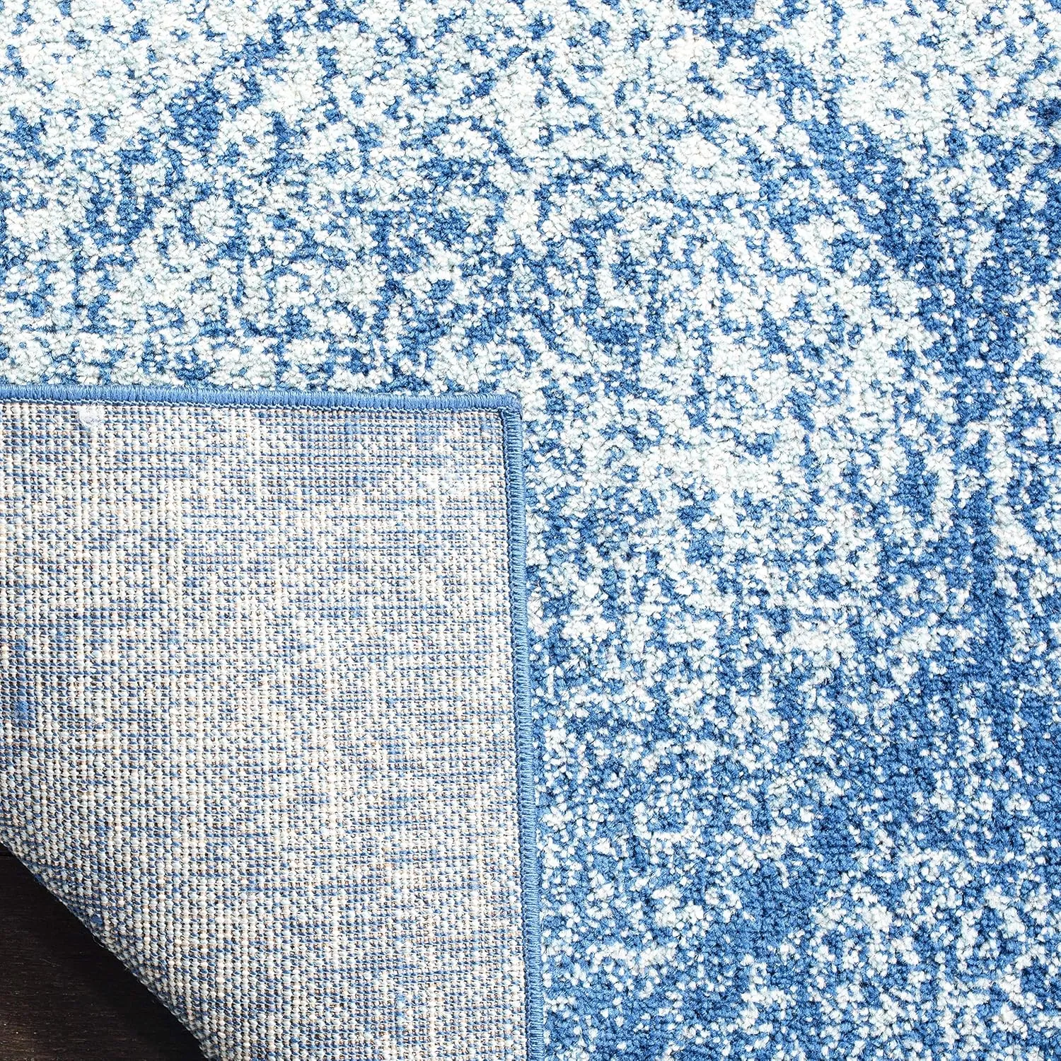 SAFAVIEH Madison Collection Area Rug - 9' Square, Navy & Blue, Glam Ogee Trellis Distressed Design, Non-Shedding & Easy Care, Ideal for High Traffic Areas in Living Room, Bedroom (MAD604N)