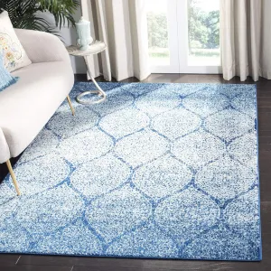 SAFAVIEH Madison Collection Area Rug - 9' Square, Navy & Blue, Glam Ogee Trellis Distressed Design, Non-Shedding & Easy Care, Ideal for High Traffic Areas in Living Room, Bedroom (MAD604N)