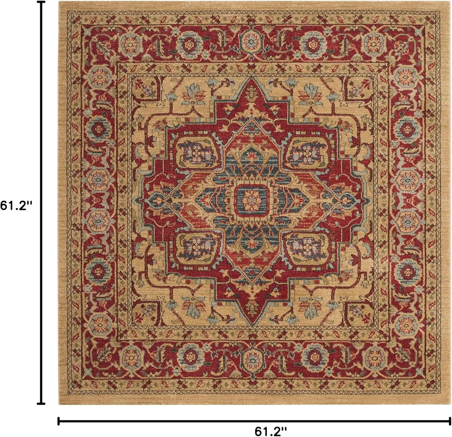 SAFAVIEH Mahal Collection 5'1" Square Red / Natural MAH698A Traditional Oriental Non-Shedding Living Room Bedroom Area Rug