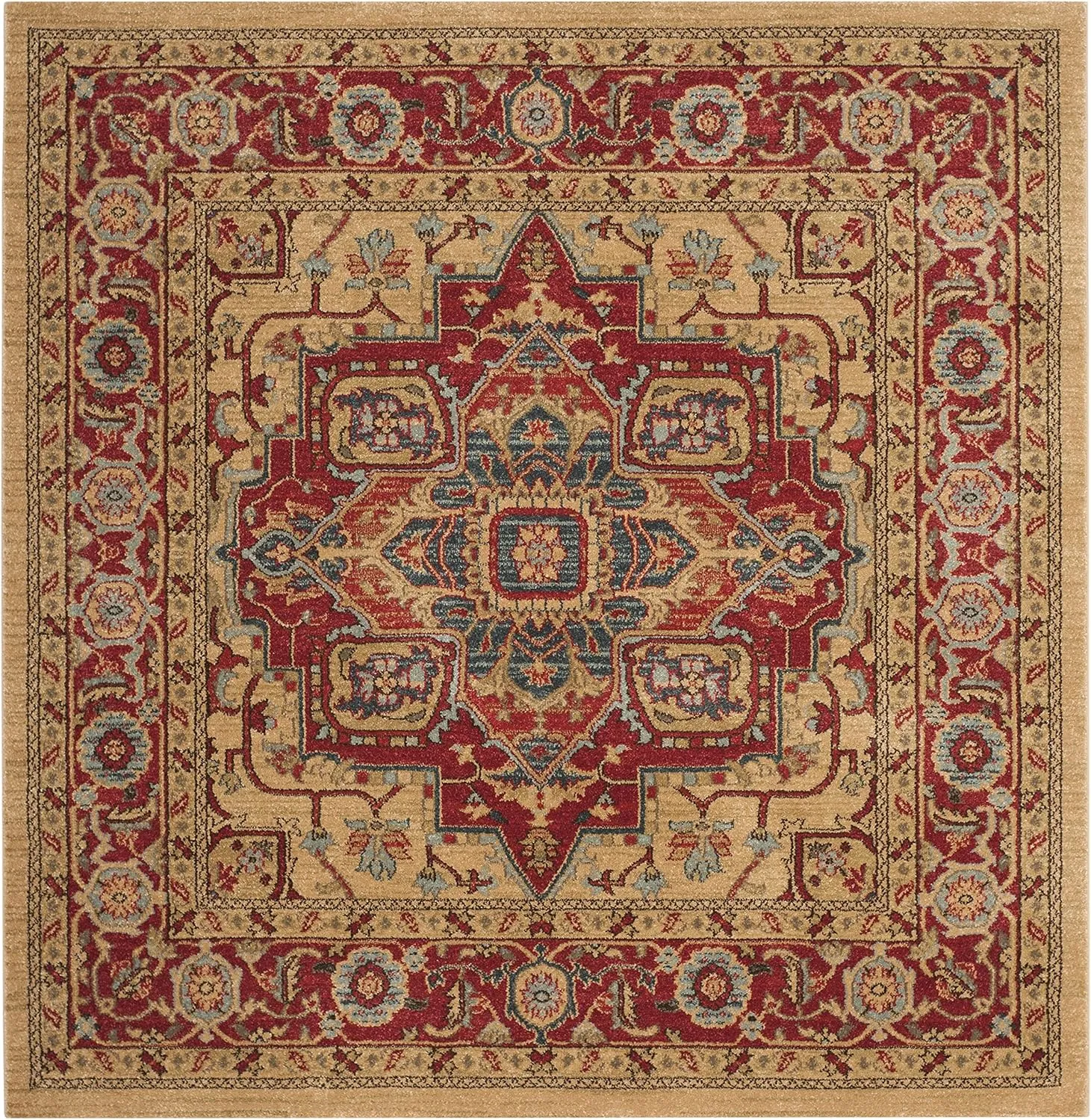 SAFAVIEH Mahal Collection 5'1" Square Red / Natural MAH698A Traditional Oriental Non-Shedding Living Room Bedroom Area Rug
