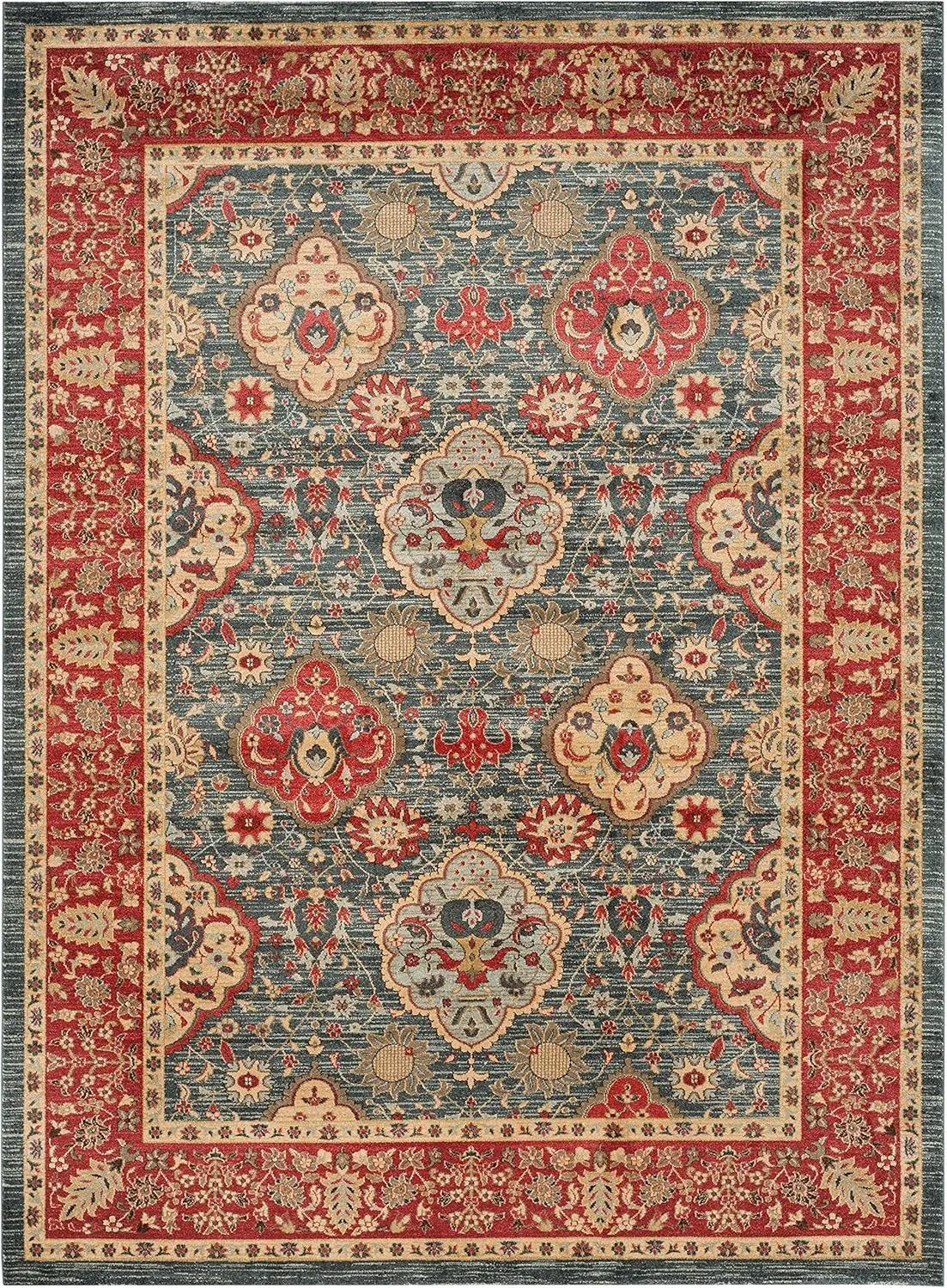 SAFAVIEH Mahal Collection Area Rug - 8' x 10', Navy & Red, Traditional Oriental Design, Non-Shedding & Easy Care, Ideal for High Traffic Areas in Living Room, Bedroom (MAH655C)