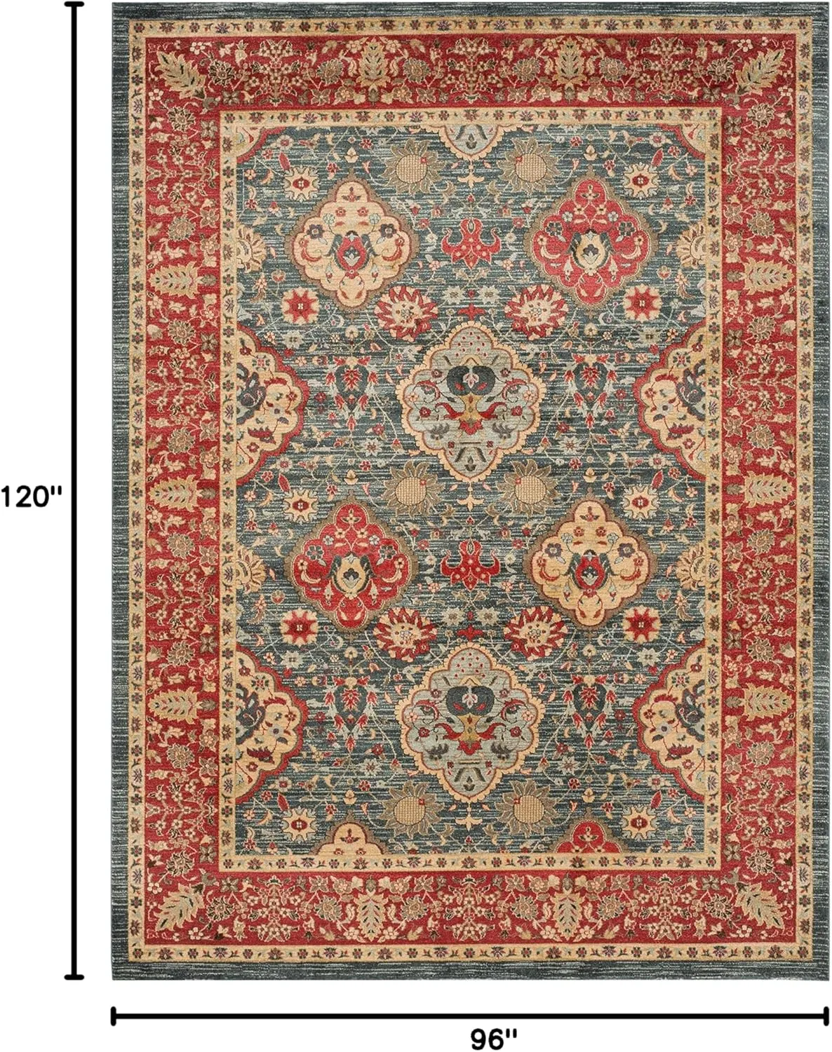 SAFAVIEH Mahal Collection Area Rug - 8' x 10', Navy & Red, Traditional Oriental Design, Non-Shedding & Easy Care, Ideal for High Traffic Areas in Living Room, Bedroom (MAH655C)