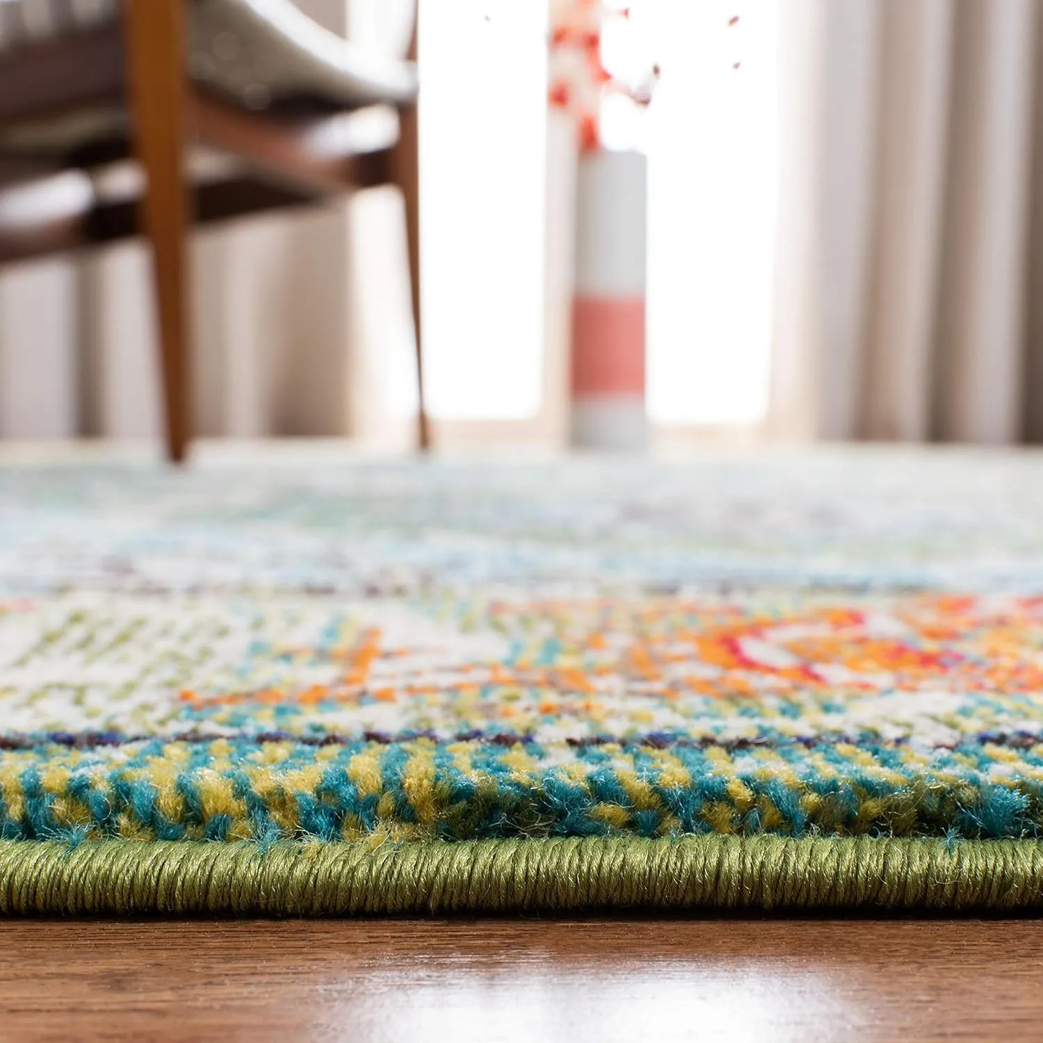 SAFAVIEH Monaco Collection Area Rug - 6'7" x 9'2", Green & Turquoise, Boho Oriental Medallion Design, Non-Shedding & Easy Care, Ideal for High Traffic Areas in Living Room, Bedroom (MNC207Y)