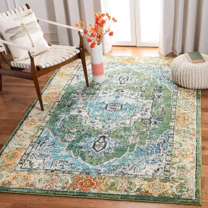 SAFAVIEH Monaco Collection Area Rug - 6'7" x 9'2", Green & Turquoise, Boho Oriental Medallion Design, Non-Shedding & Easy Care, Ideal for High Traffic Areas in Living Room, Bedroom (MNC207Y)