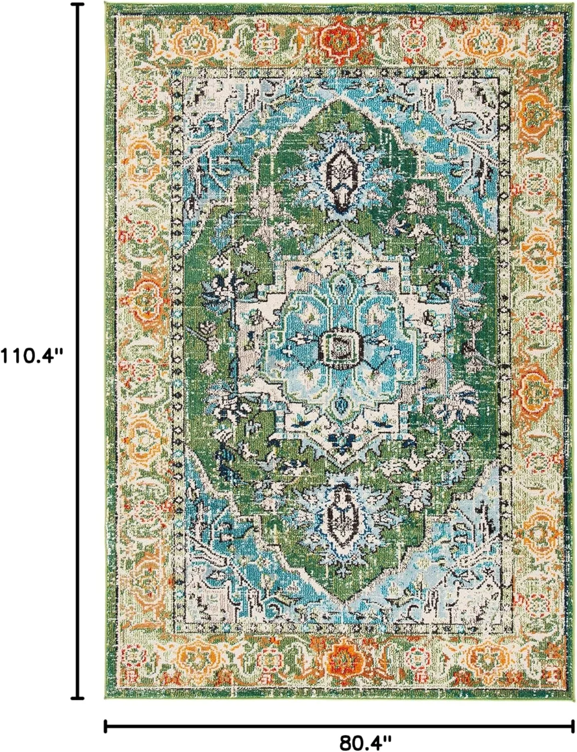 SAFAVIEH Monaco Collection Area Rug - 6'7" x 9'2", Green & Turquoise, Boho Oriental Medallion Design, Non-Shedding & Easy Care, Ideal for High Traffic Areas in Living Room, Bedroom (MNC207Y)
