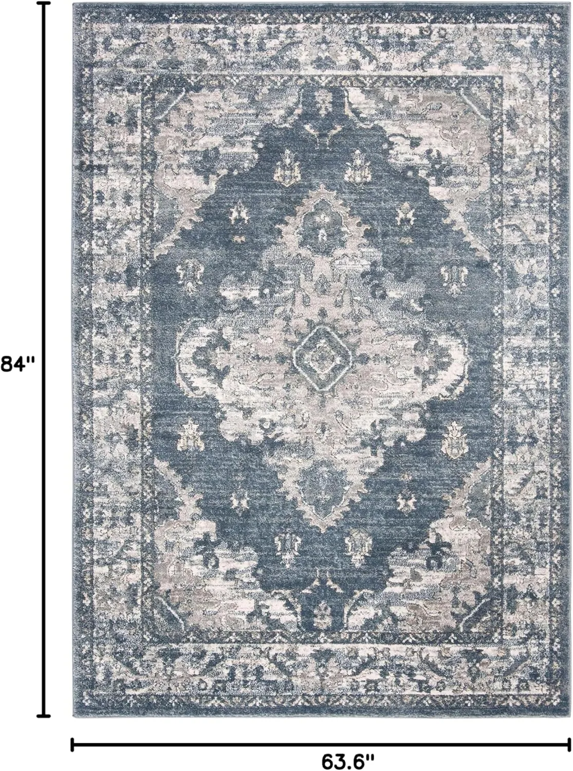 SAFAVIEH Oregon Collection Area Rug - 5'3" x 7', Blue & Creme, Oriental Distressed Design, Non-Shedding & Easy Care, Ideal for High Traffic Areas in Living Room, Bedroom (ORE898A)