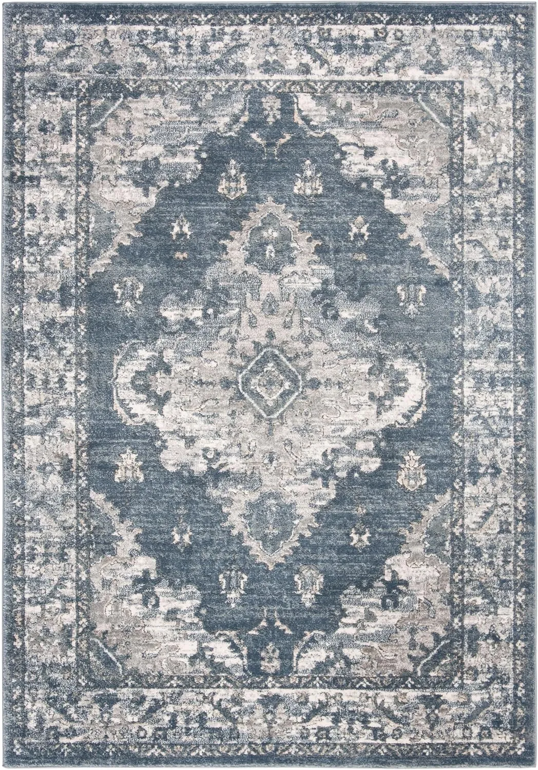 SAFAVIEH Oregon Collection Area Rug - 5'3" x 7', Blue & Creme, Oriental Distressed Design, Non-Shedding & Easy Care, Ideal for High Traffic Areas in Living Room, Bedroom (ORE898A)