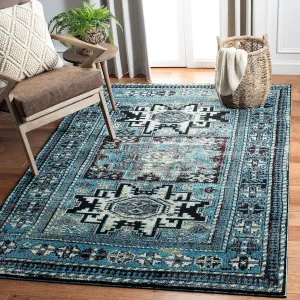 SAFAVIEH Vintage Hamadan Collection Area Rug - 6'7" x 9', Light Blue & Black, Traditional Oriental Design, Non-Shedding & Easy Care, Ideal for High Traffic Areas in Living Room, Bedroom (VTH213M)