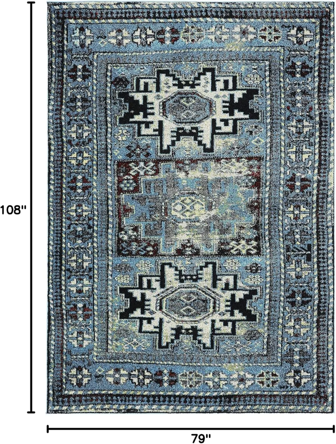 SAFAVIEH Vintage Hamadan Collection Area Rug - 6'7" x 9', Light Blue & Black, Traditional Oriental Design, Non-Shedding & Easy Care, Ideal for High Traffic Areas in Living Room, Bedroom (VTH213M)