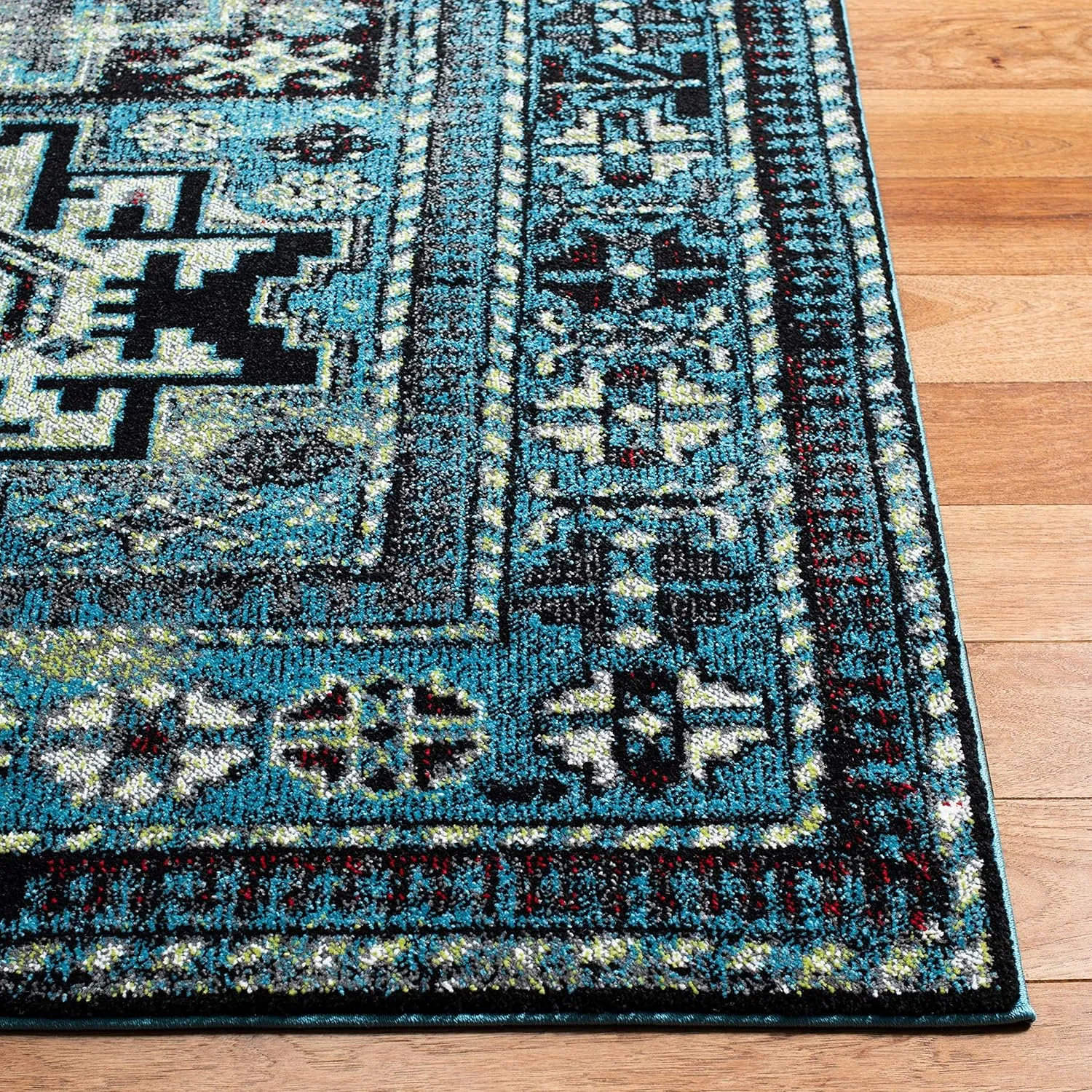 SAFAVIEH Vintage Hamadan Collection Area Rug - 6'7" x 9', Light Blue & Black, Traditional Oriental Design, Non-Shedding & Easy Care, Ideal for High Traffic Areas in Living Room, Bedroom (VTH213M)