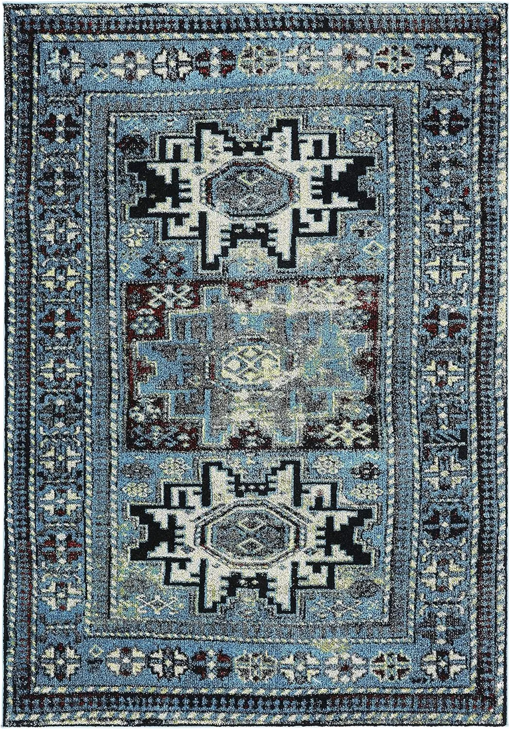 SAFAVIEH Vintage Hamadan Collection Area Rug - 6'7" x 9', Light Blue & Black, Traditional Oriental Design, Non-Shedding & Easy Care, Ideal for High Traffic Areas in Living Room, Bedroom (VTH213M)