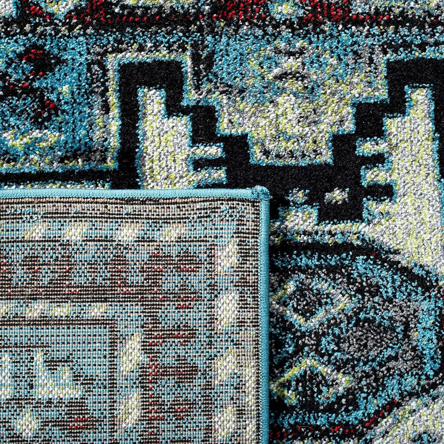 SAFAVIEH Vintage Hamadan Collection Area Rug - 6'7" x 9', Light Blue & Black, Traditional Oriental Design, Non-Shedding & Easy Care, Ideal for High Traffic Areas in Living Room, Bedroom (VTH213M)