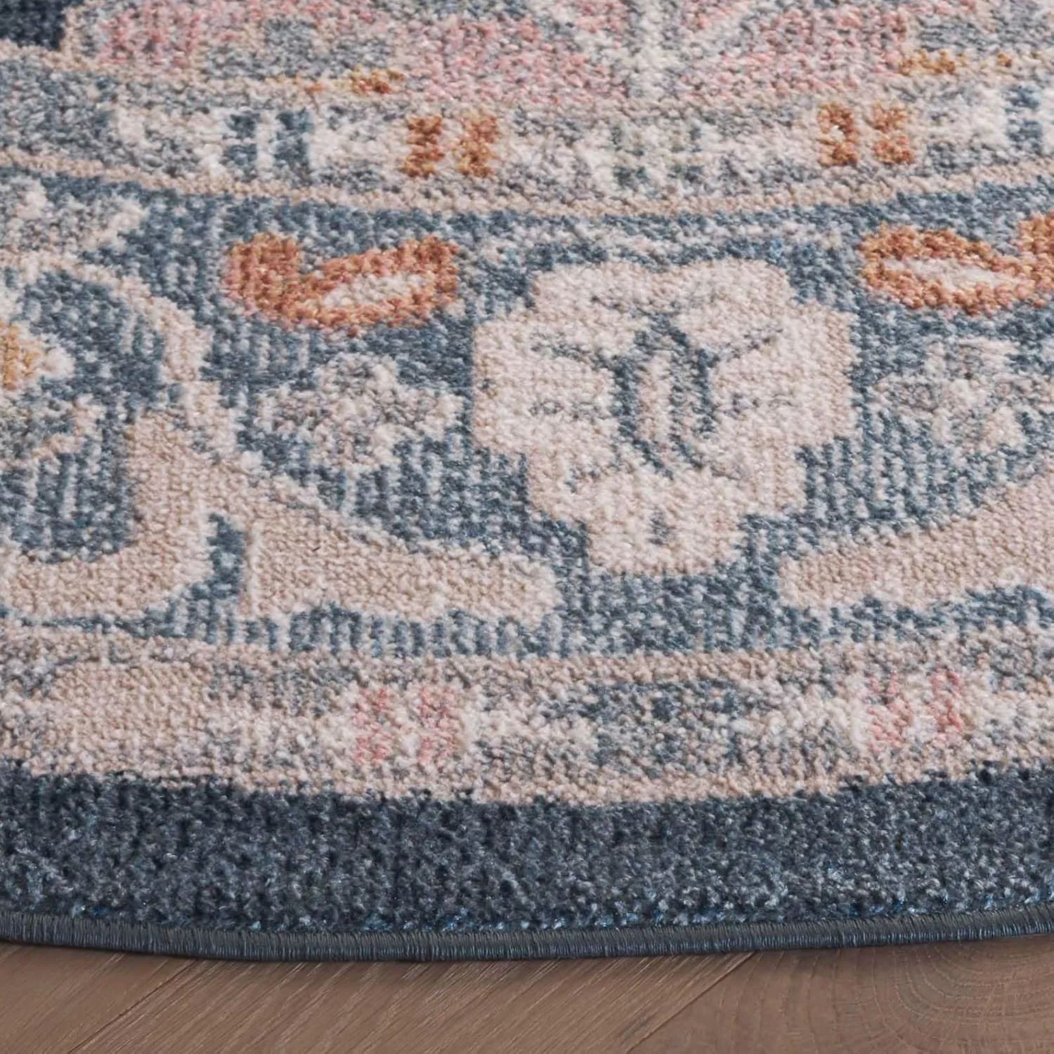 Safavieh Washable Rug Blair Collection- 6'7" Round, Navy & Blue, Easy Cleaning, Ideal for in Living Room, Bedroom, Home Office, Foyer, Dining Space (BLR246N)