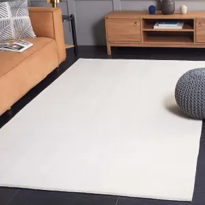 SAFAVIEH Washable Rug Faux Rabbit Fur Shag Collection - 6' Square, Ivory, Slip Resistant & Easy Cleaning, Ideal for Living Room, Bedroom, Kids Playroom, Nursery, Dining Space (FRF100A)