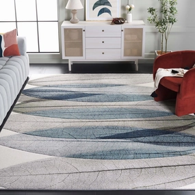 SAFAVIEH Area Rug 8x10 - Hollywood Collection - Large - Ivory & Blue, Mid-Century Modern Design, Non-Shedding & Easy Cleaning, Ideal for Living Room, Bedroom, Office, Dining Space (HLW703A)