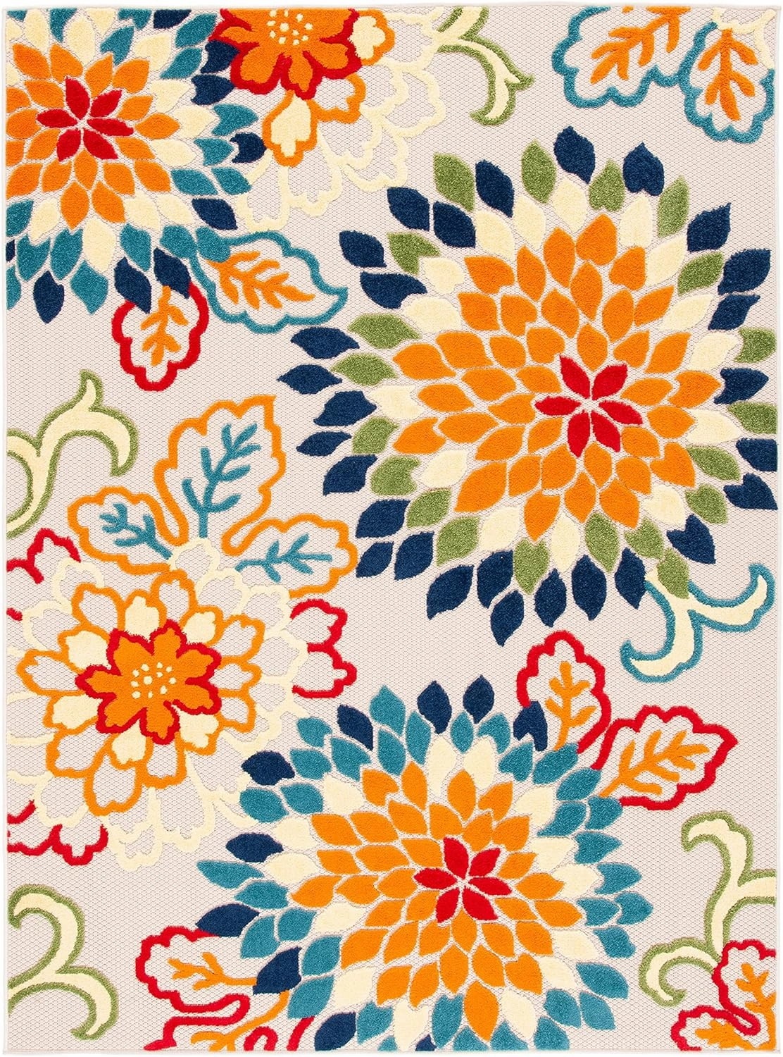 SAFAVIEH Area Rug 8x10 - Outdoor Cabana Collection - Large - Ivory & Orange, Floral Design, Weather Resistant & Washable, Ideal for Patio, Backyard, Mudroom, Deck, Dining Space (CBN391A)