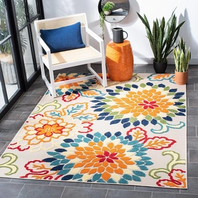 SAFAVIEH Area Rug 8x10 - Outdoor Cabana Collection - Large - Ivory & Orange, Floral Design, Weather Resistant & Washable, Ideal for Patio, Backyard, Mudroom, Deck, Dining Space (CBN391A)
