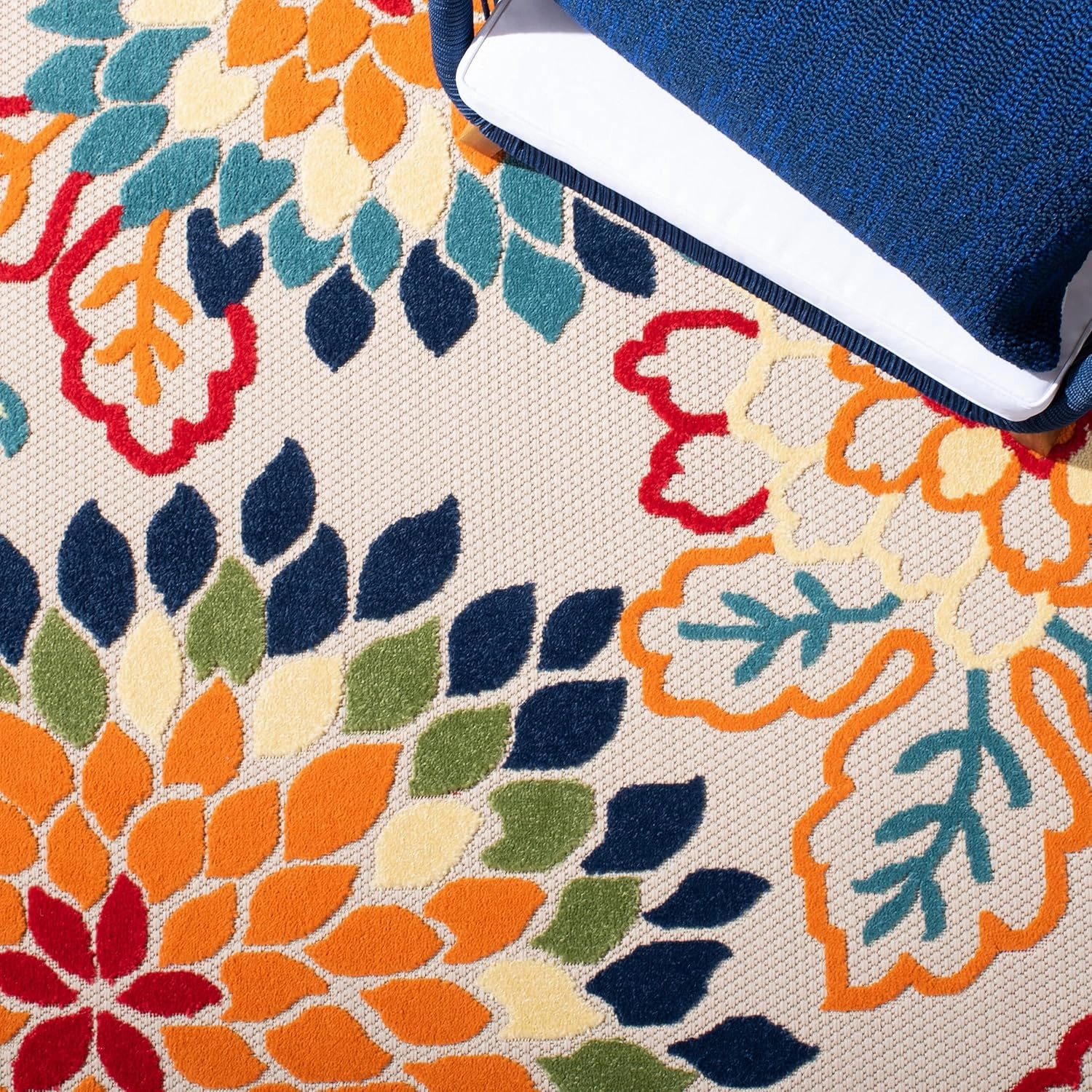 SAFAVIEH Area Rug 8x10 - Outdoor Cabana Collection - Large - Ivory & Orange, Floral Design, Weather Resistant & Washable, Ideal for Patio, Backyard, Mudroom, Deck, Dining Space (CBN391A)