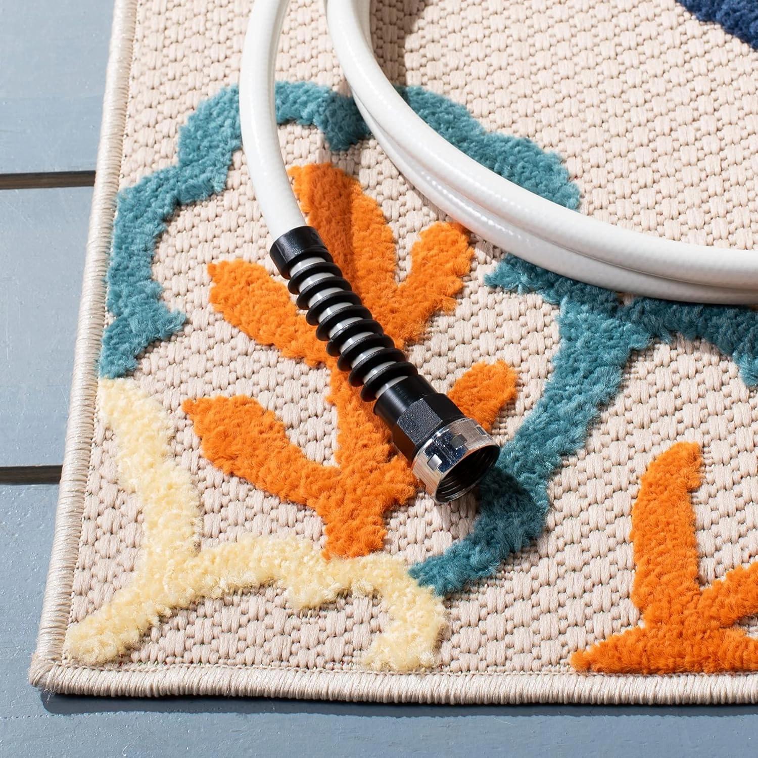 SAFAVIEH Area Rug 8x10 - Outdoor Cabana Collection - Large - Ivory & Orange, Floral Design, Weather Resistant & Washable, Ideal for Patio, Backyard, Mudroom, Deck, Dining Space (CBN391A)