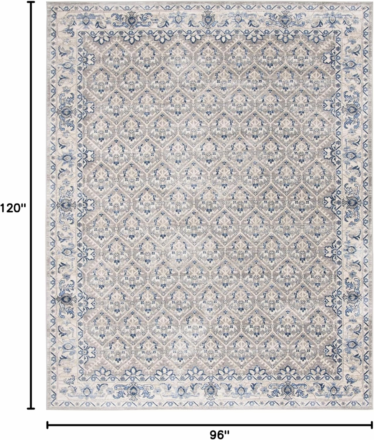 SAFAVIEH Brentwood Collection 8' x 10' Light Grey/Blue BNT869G Oriental Distressed Non-Shedding Living Room Bedroom Dining Home Office Area Rug