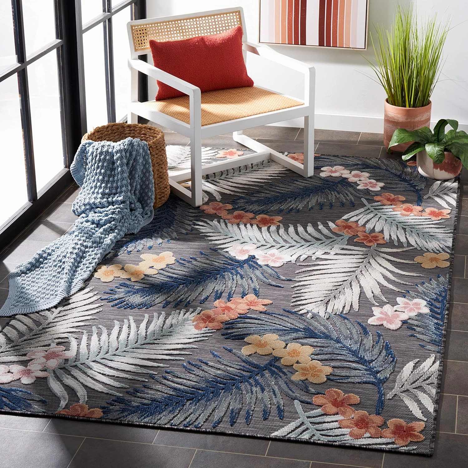 SAFAVIEH Cabana Collection Area Rug - 8' x 10', Black & Rust, Tropical Design, Non-Shedding & Easy Care, Indoor/Outdoor & Washable-Ideal for Patio, Backyard, Mudroom (CBN451H)