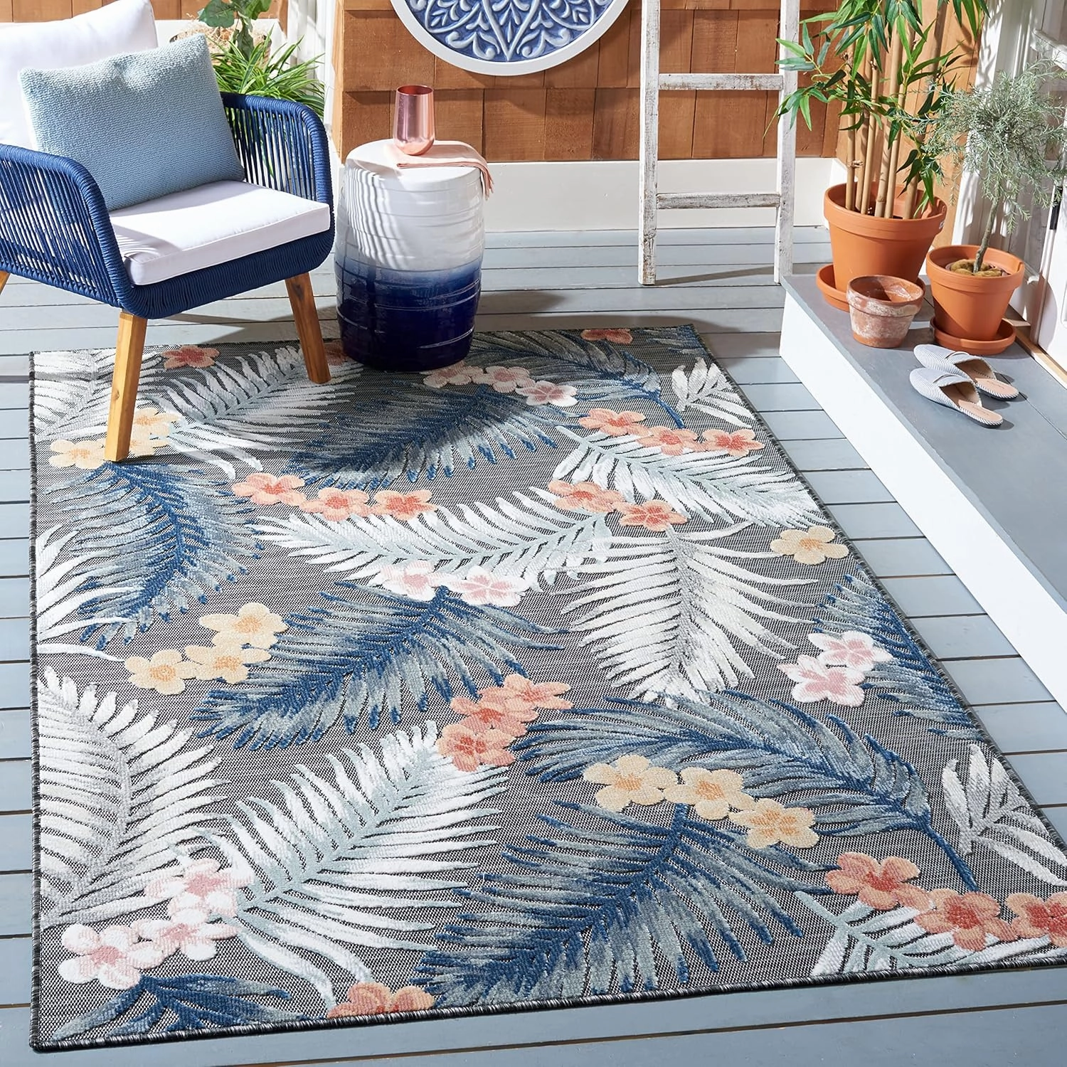 SAFAVIEH Cabana Collection Area Rug - 8' x 10', Black & Rust, Tropical Design, Non-Shedding & Easy Care, Indoor/Outdoor & Washable-Ideal for Patio, Backyard, Mudroom (CBN451H)