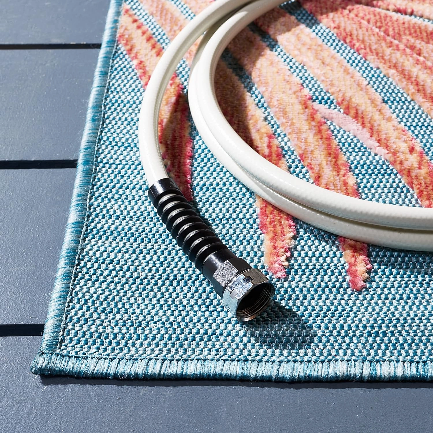 SAFAVIEH Cabana Collection Area Rug - 8' x 10', Blue & Rust, Botanical Design, Non-Shedding & Easy Care, Indoor/Outdoor & Washable-Ideal for Patio, Backyard, Mudroom (CBN458M)