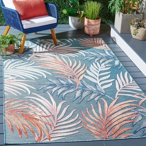 SAFAVIEH Cabana Collection Area Rug - 8' x 10', Blue & Rust, Botanical Design, Non-Shedding & Easy Care, Indoor/Outdoor & Washable-Ideal for Patio, Backyard, Mudroom (CBN458M)